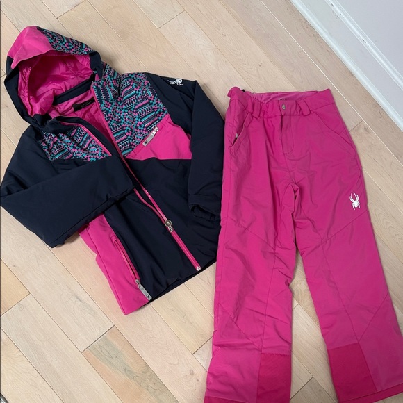 Spyder Fuchsia navy pink ski jacket & snow pants girls 14 Outerwear - Picture 1 of 16